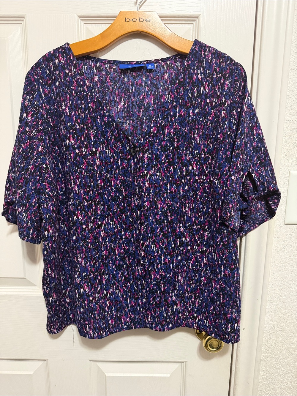 Apt. 9 Navy & Purple Speckled Short Sleeve Blouse